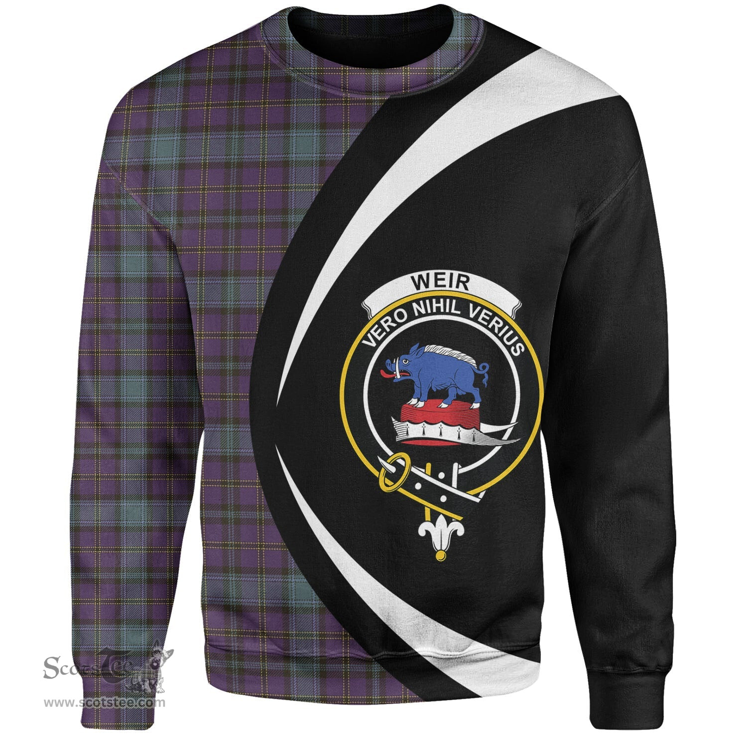 ScotsTee Shop Scottish Weir Weathered Clan Crest Personalized Tartan Sweatshirt Circle Style Back Shirt with Your Text