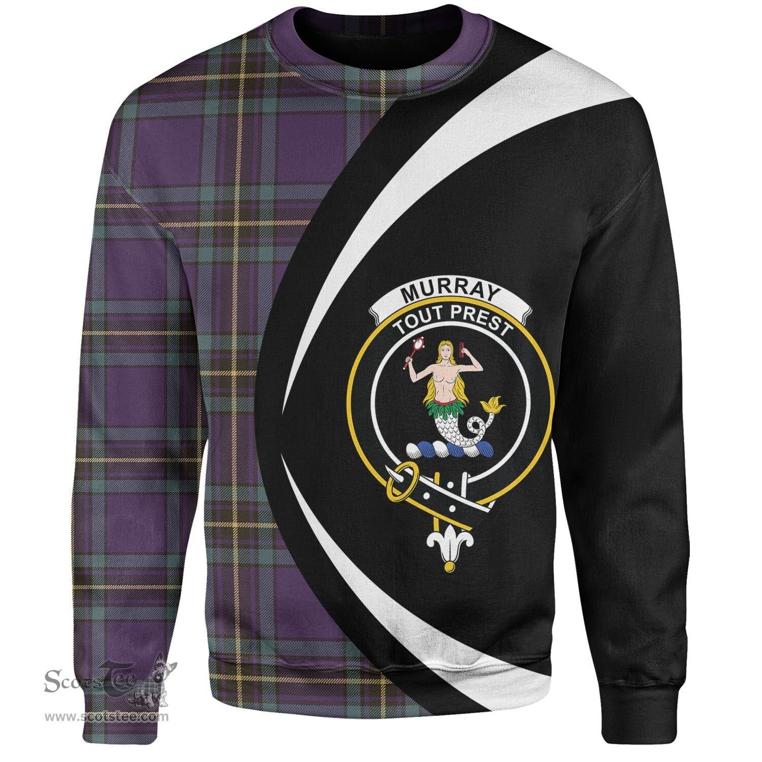 ScotsTee Shop Scottish Murray of Elibank Weathered Clan Crest Personalized Tartan Sweatshirt Circle Style Back Shirt with Your Text