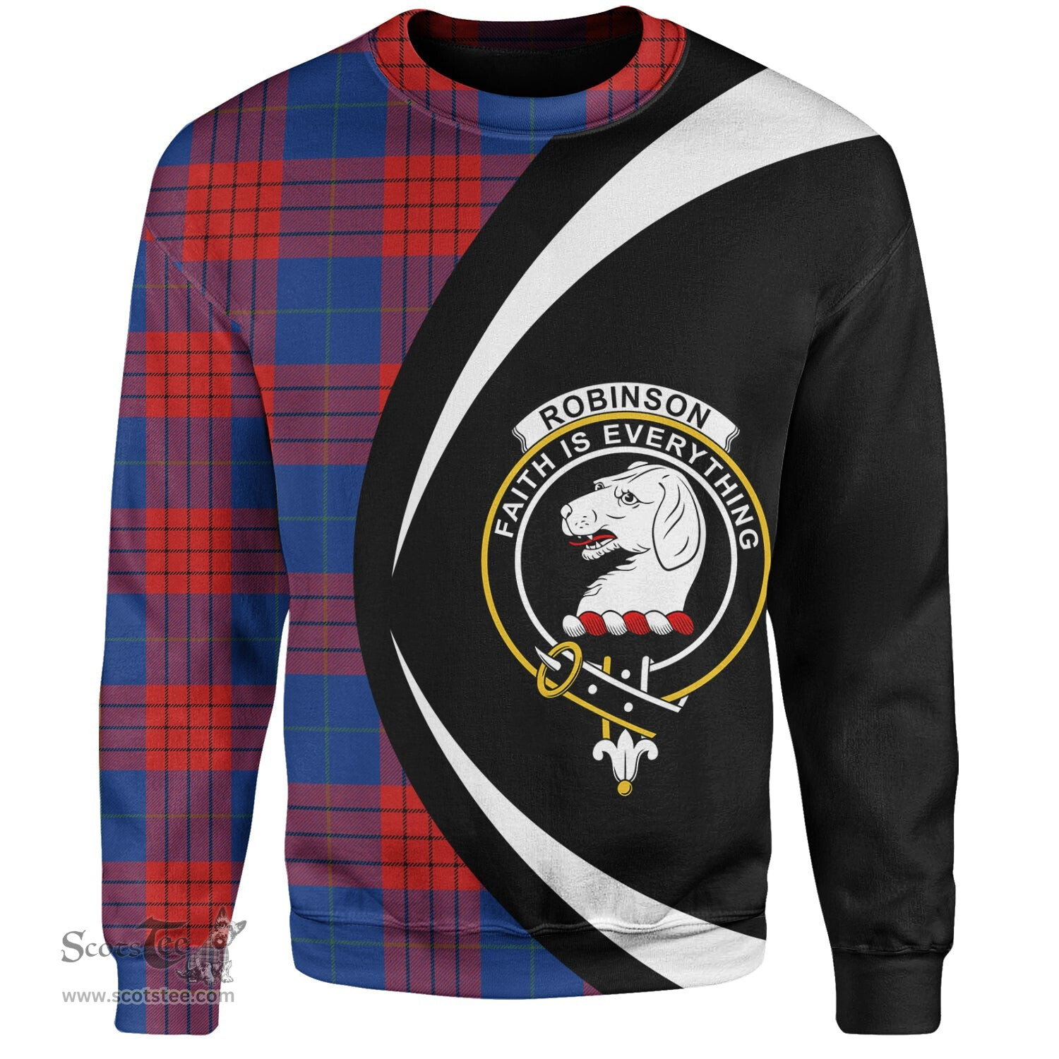 ScotsTee Shop Scottish Robinson Dress (Robins Dress) Modern Clan Crest Personalized Tartan Sweatshirt Circle Style Back Shirt with Your Text