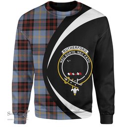 ScotsTee Shop Scottish Rutherford Ancient Clan Crest Personalized Tartan Sweatshirt Circle Style Back Shirt with Your Text