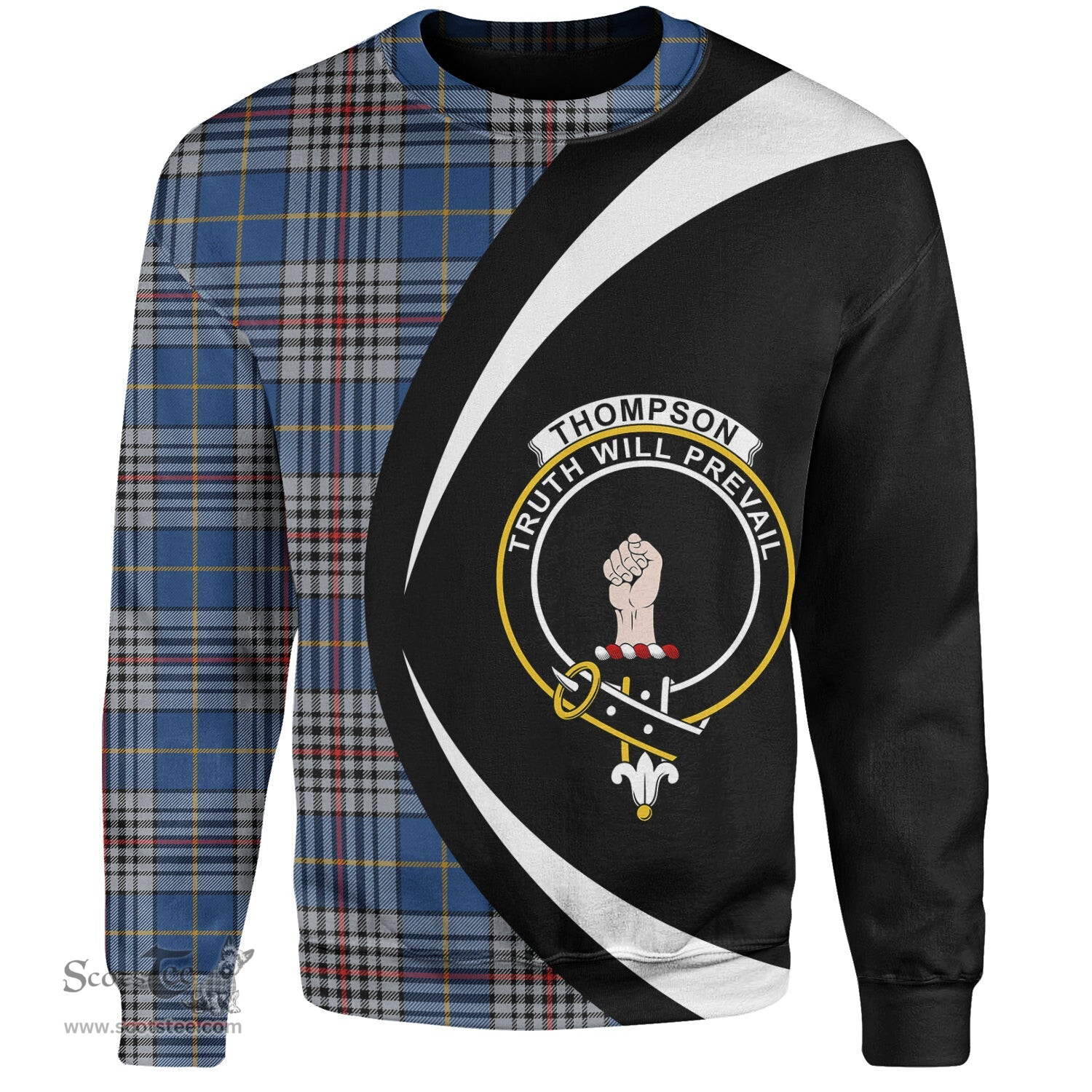 ScotsTee Shop Scottish Thompson Variant (Thomson Variant) Modern Clan Crest Personalized Tartan Sweatshirt Circle Style Back Shirt with Your Text