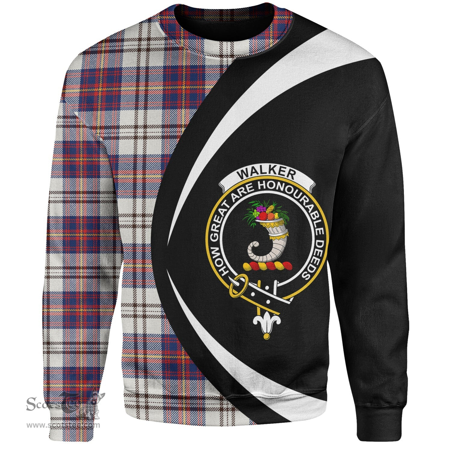 ScotsTee Shop Scottish Walker Dress Modern Clan Crest Personalized Tartan Sweatshirt Circle Style Back Shirt with Your Text