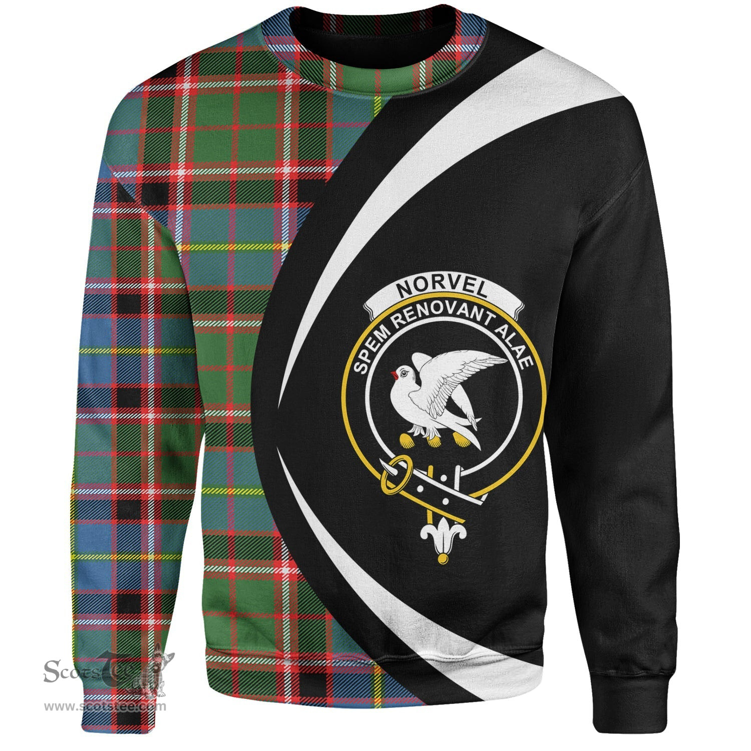 ScotsTee Shop Scottish Norvel Clan Crest Personalized Tartan Sweatshirt Circle Style Back Shirt with Your Text