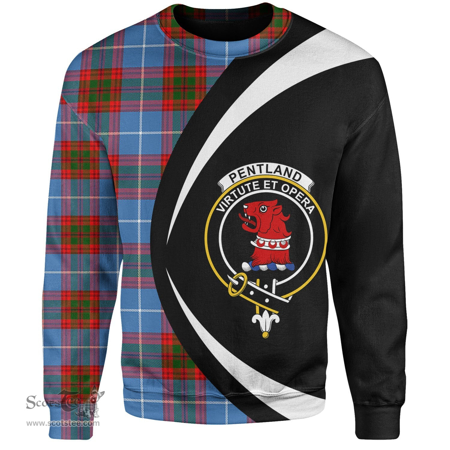 ScotsTee Shop Scottish Pentland Clan Crest Personalized Tartan Sweatshirt Circle Style Back Shirt with Your Text