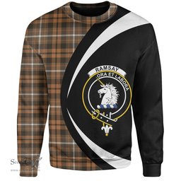 ScotsTee Shop Scottish Ramsay Orange Weathered Clan Crest Personalized Tartan Sweatshirt Circle Style Back Shirt with Your Text