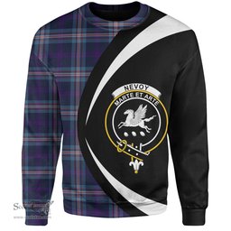 ScotsTee Shop Scottish Nevoy Clan Crest Personalized Tartan Sweatshirt Circle Style Back Shirt with Your Text