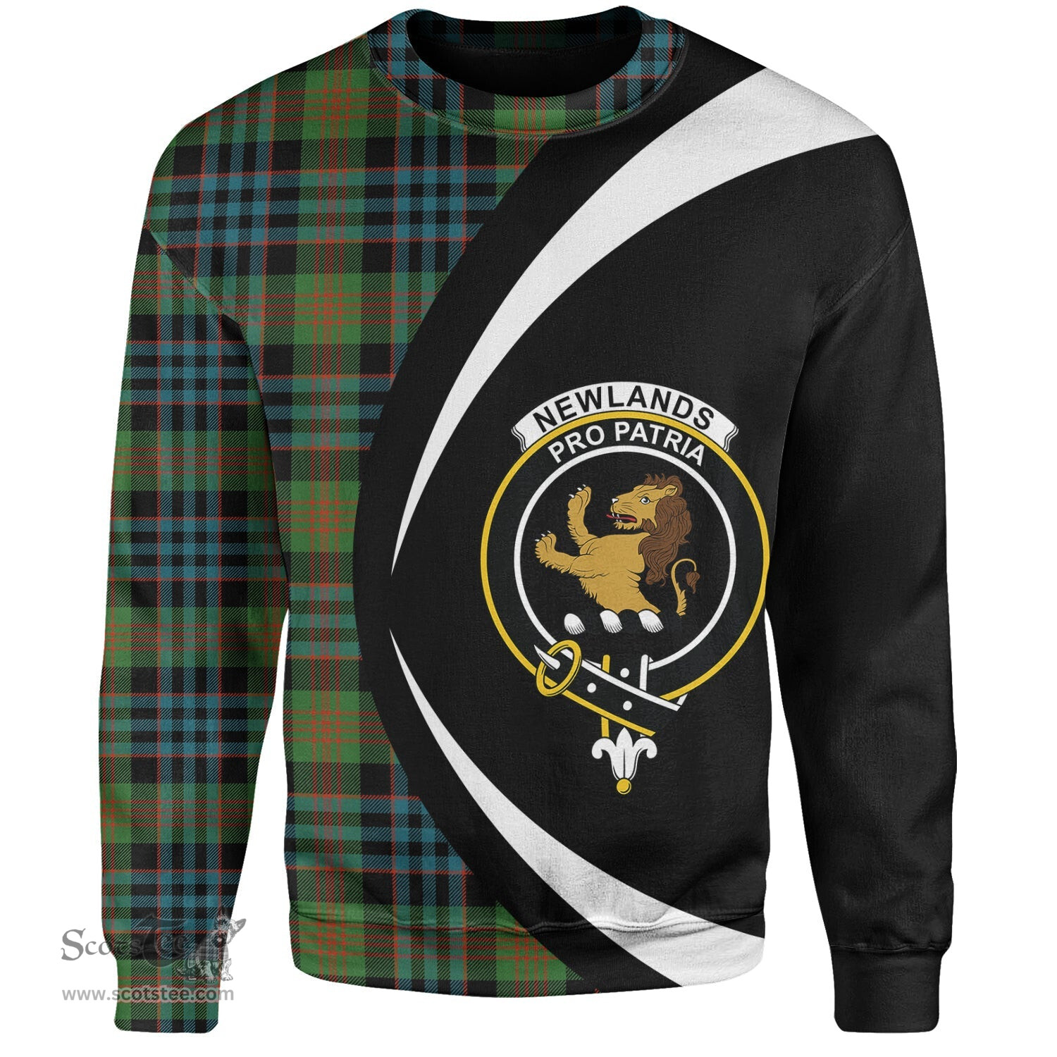 ScotsTee Shop Scottish Newlands (Walker Newlands) Ancient Clan Crest Personalized Tartan Sweatshirt Circle Style Back Shirt with Your Text