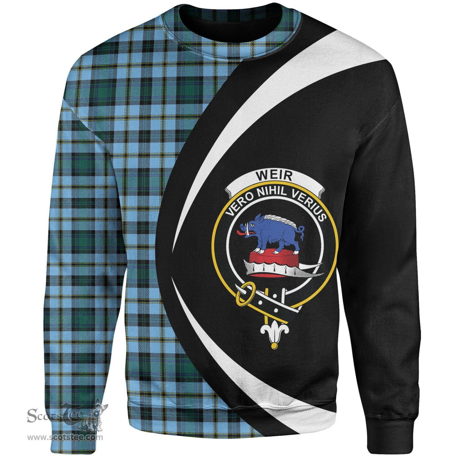 ScotsTee Shop Scottish Weir Modern Clan Crest Personalized Tartan Sweatshirt Circle Style Back Shirt with Your Text