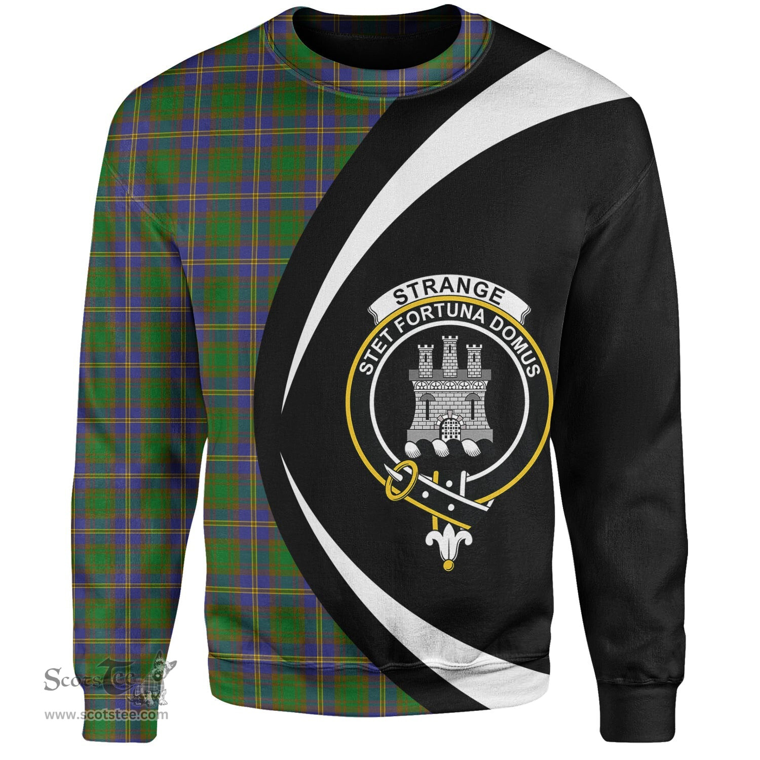 ScotsTee Shop Scottish Strange of Balkaskie Clan Crest Personalized Tartan Sweatshirt Circle Style Back Shirt with Your Text