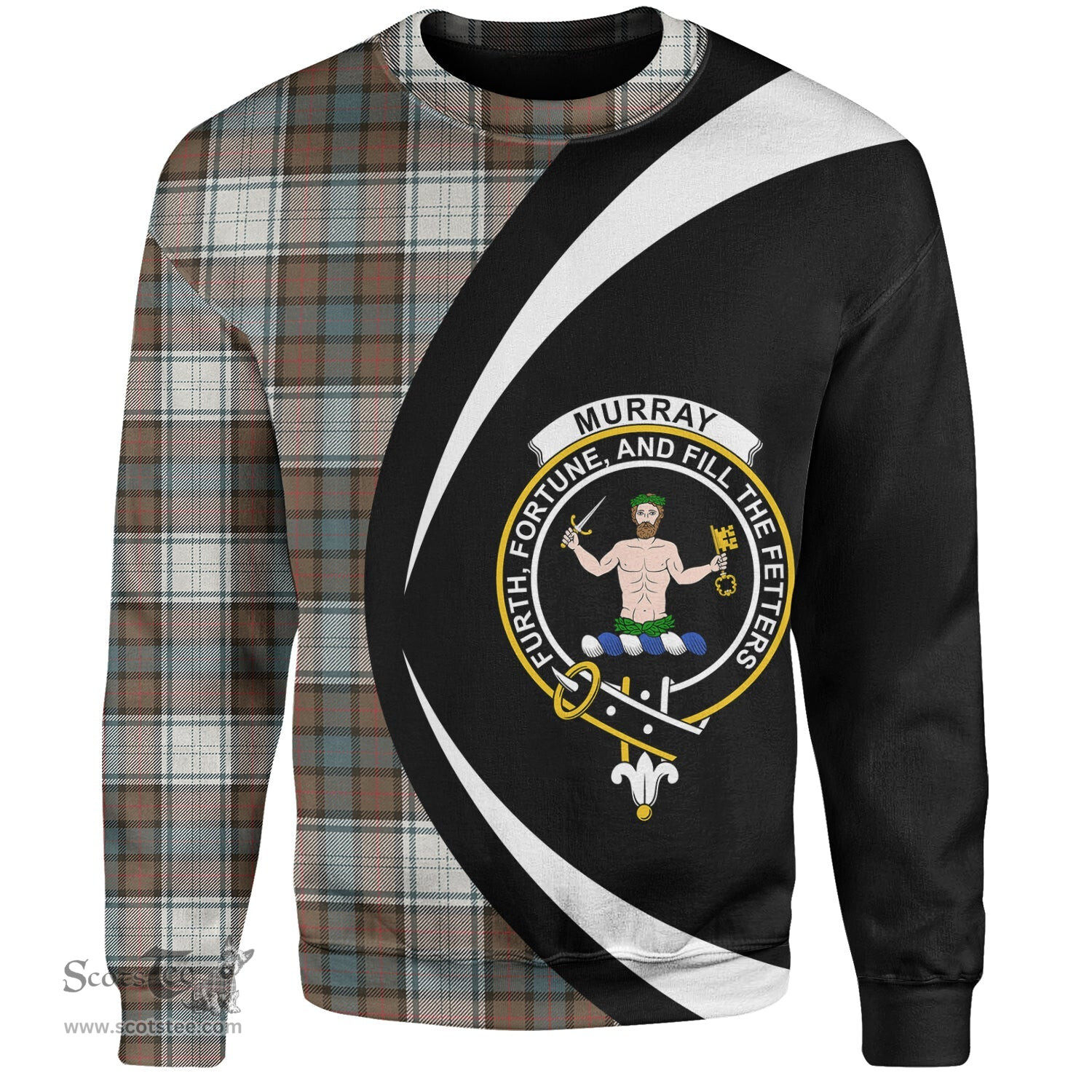 ScotsTee Shop Scottish Murray of Atholl Dress (Murray Dress) Weathered Clan Crest Personalized Tartan Sweatshirt Circle Style Back Shirt with Your Text