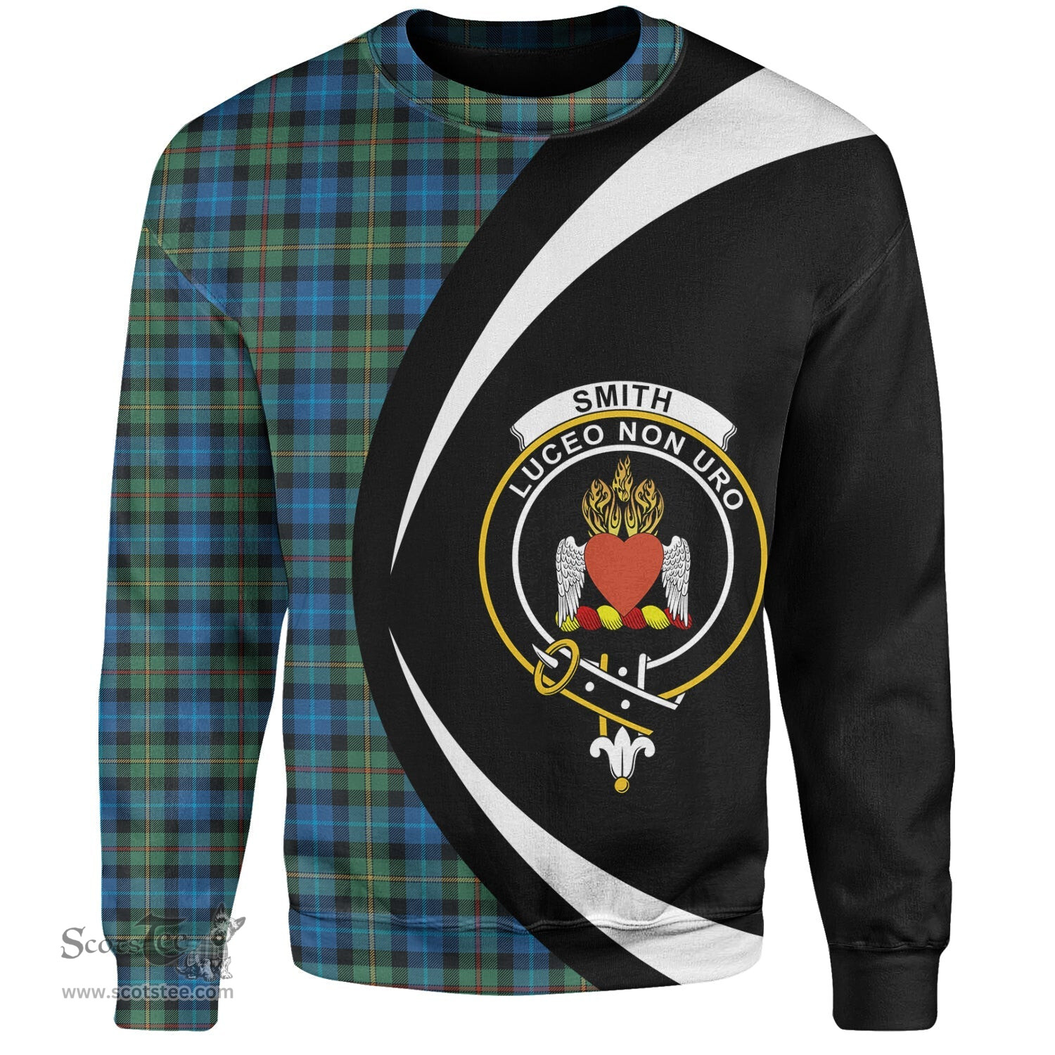 ScotsTee Shop Scottish Smith Ancient Clan Crest Personalized Tartan Sweatshirt Circle Style Back Shirt with Your Text