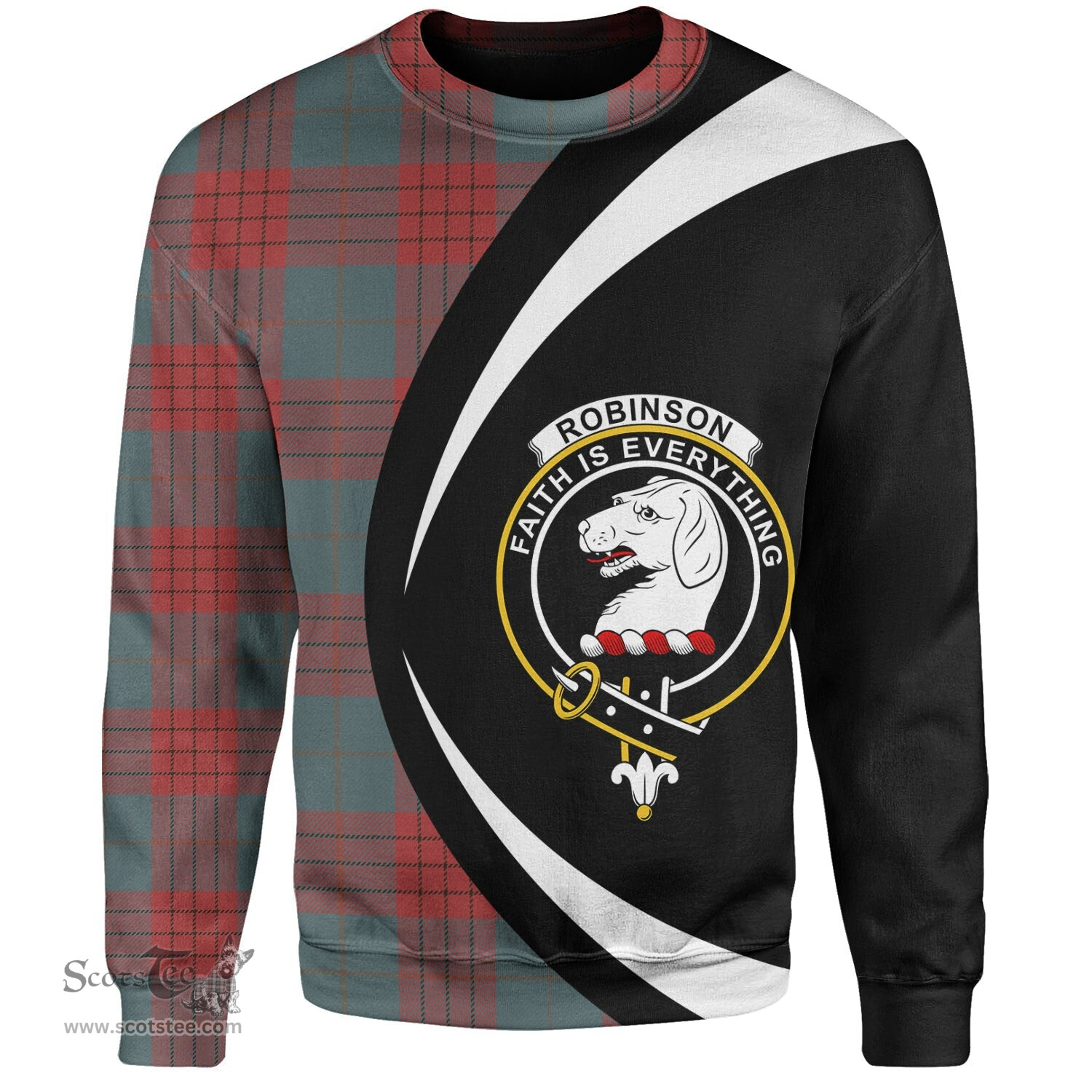 ScotsTee Shop Scottish Robinson Dress (Robins Dress) Weathered Clan Crest Personalized Tartan Sweatshirt Circle Style Back Shirt with Your Text