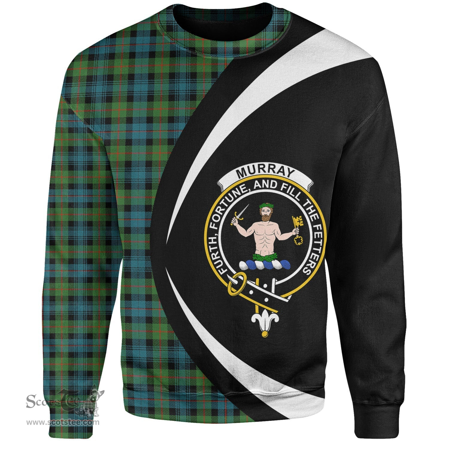 ScotsTee Shop Scottish Murray of Atholl (Murray) Ancient Clan Crest Personalized Tartan Sweatshirt Circle Style Back Shirt with Your Text