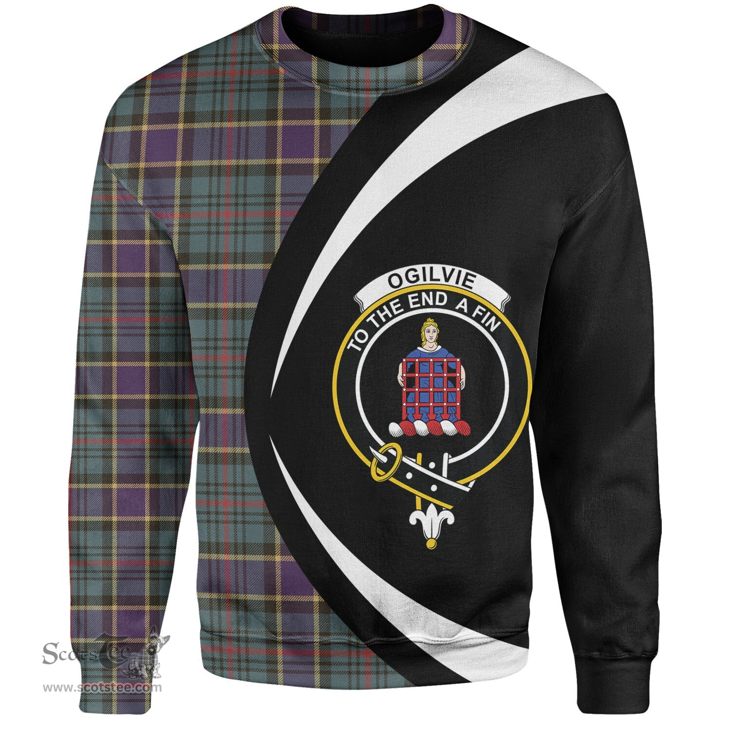 ScotsTee Shop Scottish Ogilvie of Inverarity (Wilson) Weathered Clan Crest Personalized Tartan Sweatshirt Circle Style Back Shirt with Your Text