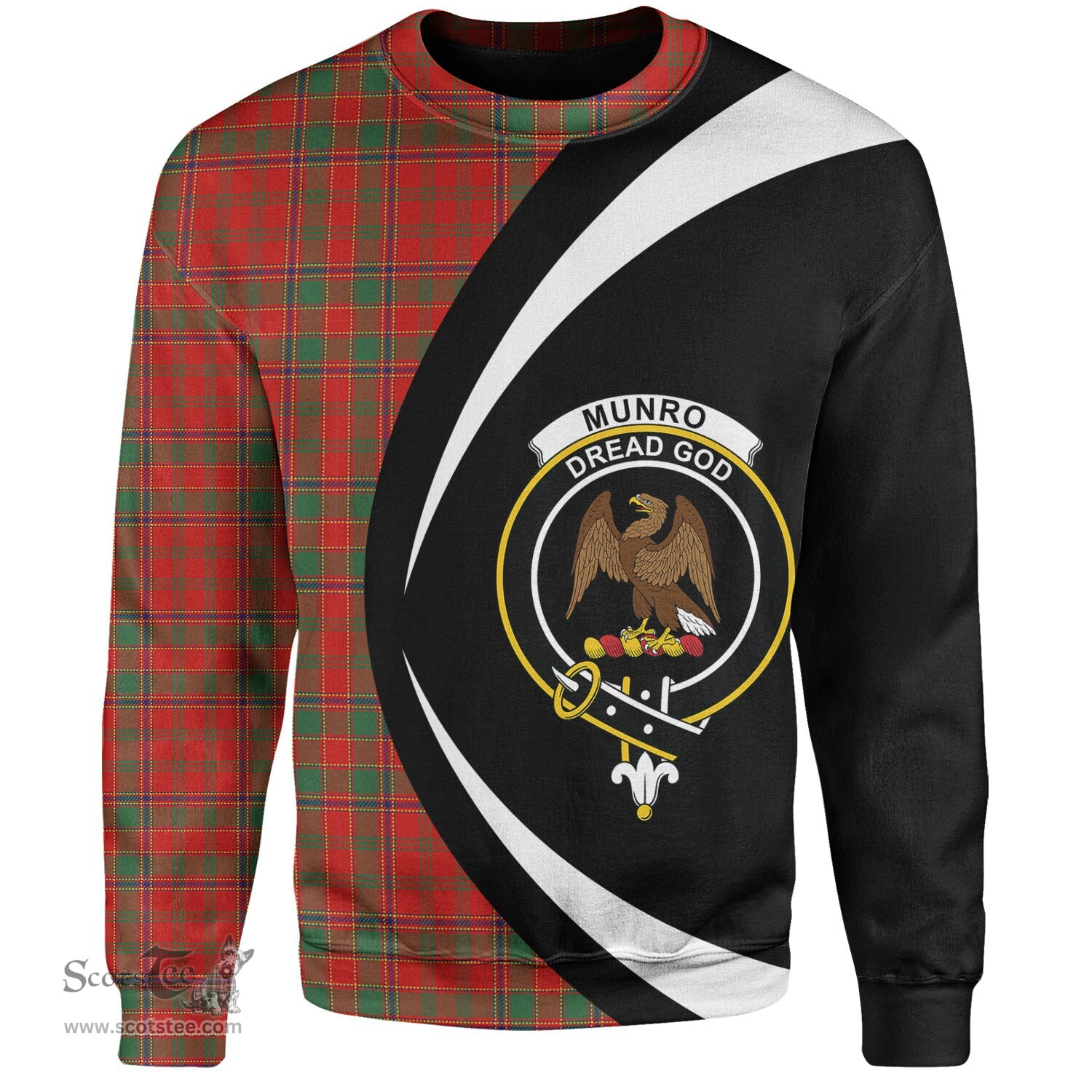 ScotsTee Shop Scottish Munro (Logan) Modern Clan Crest Personalized Tartan Sweatshirt Circle Style Back Shirt with Your Text