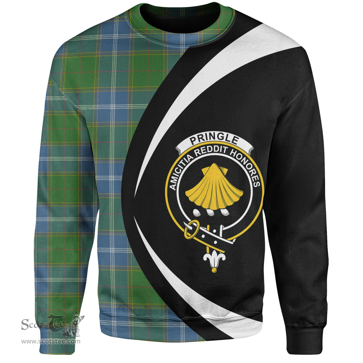 ScotsTee Shop Scottish Pringle Ancient Clan Crest Personalized Tartan Sweatshirt Circle Style Back Shirt with Your Text