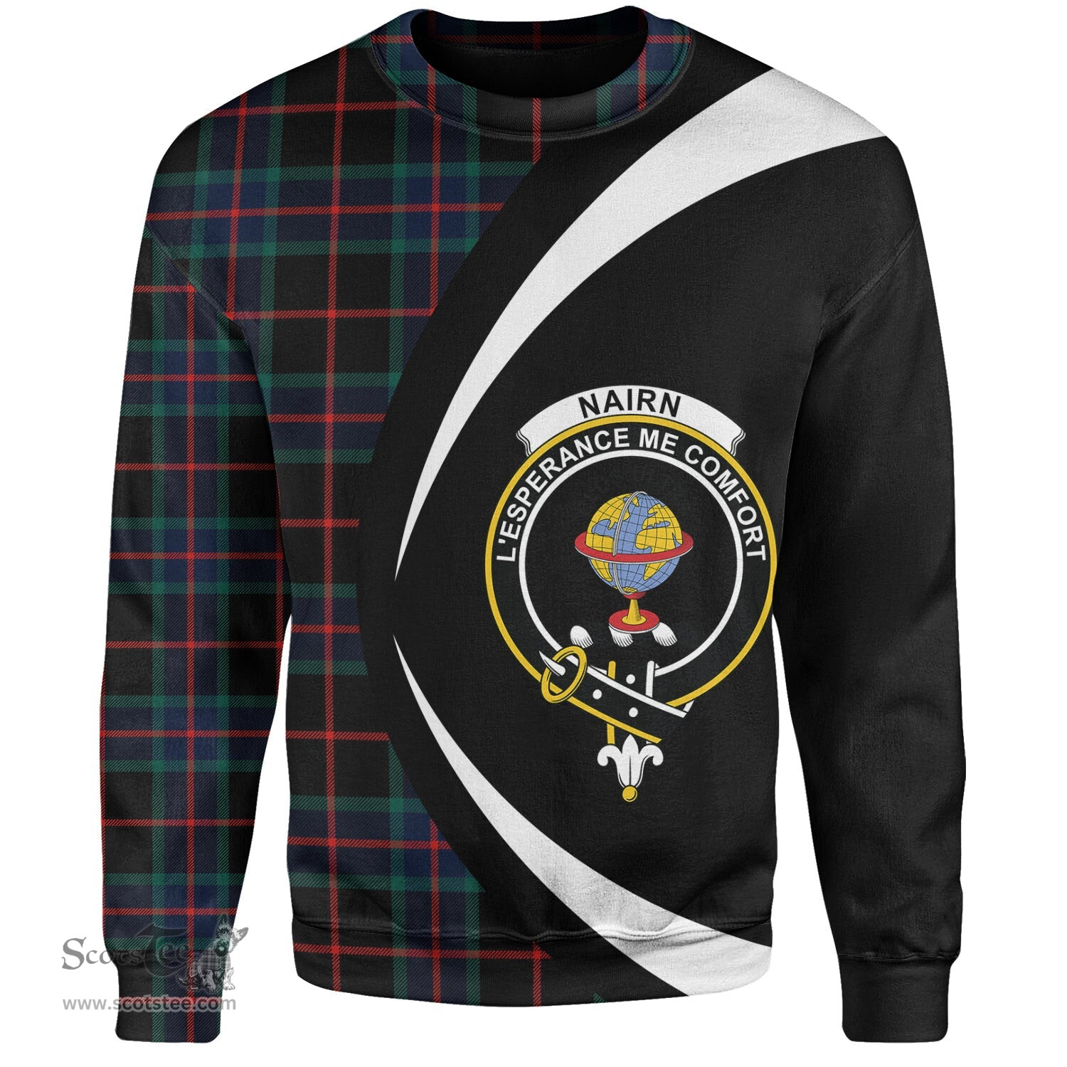 ScotsTee Shop Scottish Nairn Modern Clan Crest Personalized Tartan Sweatshirt Circle Style Back Shirt with Your Text