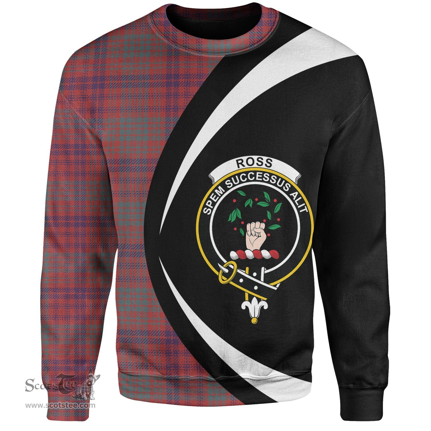 ScotsTee Shop Scottish Ross Weathered Clan Crest Personalized Tartan Sweatshirt Circle Style Back Shirt with Your Text
