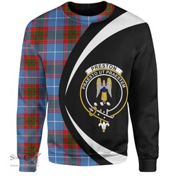 ScotsTee Shop Scottish Preston Clan Crest Personalized Tartan Sweatshirt Circle Style Back Shirt with Your Text