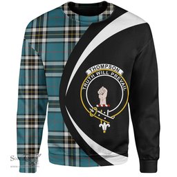 ScotsTee Shop Scottish Thomson Blue (MacThomas Blue Thompson Dress) Ancient Clan Crest Personalized Tartan Sweatshirt Circle Style Back Shirt with Your Text