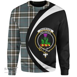 ScotsTee Shop Scottish Thomson Blue (MacThomas Blue Thompson Dress) Weathered Clan Crest Personalized Tartan Sweatshirt Circle Style Back Shirt with Your Text