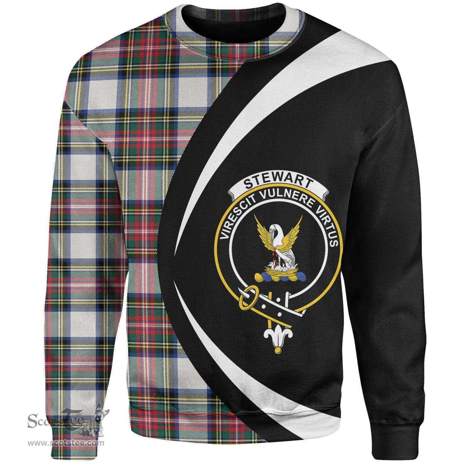 ScotsTee Shop Scottish Stewart Dress Modern Clan Crest Personalized Tartan Sweatshirt Circle Style Back Shirt with Your Text