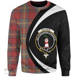 ScotsTee Shop Scottish Oliver Weathered Clan Crest Personalized Tartan Sweatshirt Circle Style Back Shirt with Your Text