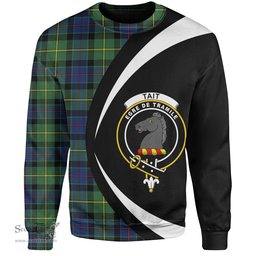 ScotsTee Shop Scottish Tait Modern Clan Crest Personalized Tartan Sweatshirt Circle Style Back Shirt with Your Text