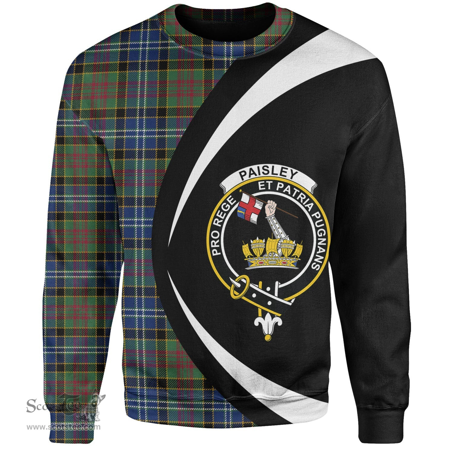 ScotsTee Shop Scottish Paisley Drennan (Drennan Drennan) Modern Clan Crest Personalized Tartan Sweatshirt Circle Style Back Shirt with Your Text