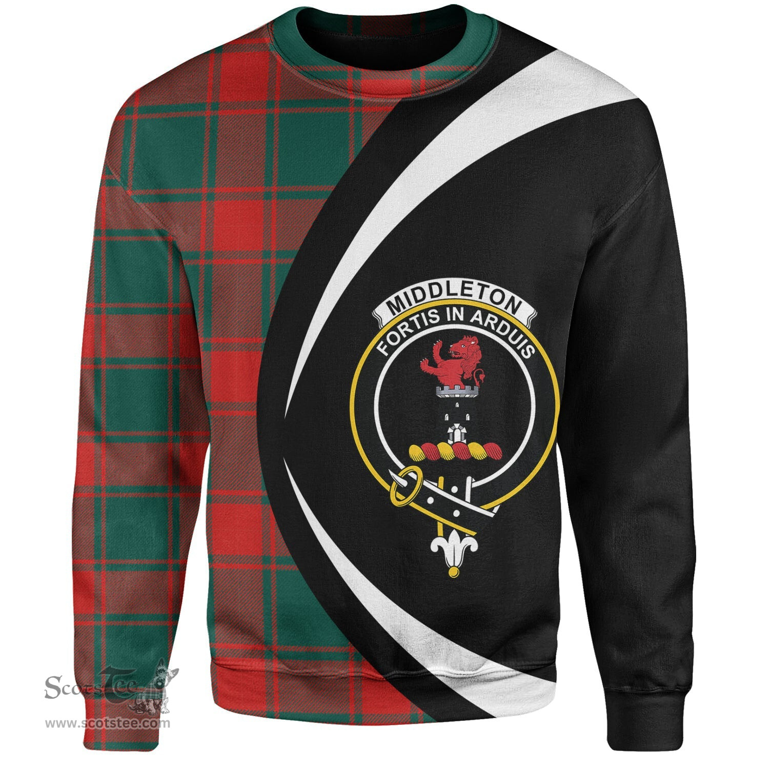ScotsTee Shop Scottish Middleton Weathered Clan Crest Personalized Tartan Sweatshirt Circle Style Back Shirt with Your Text