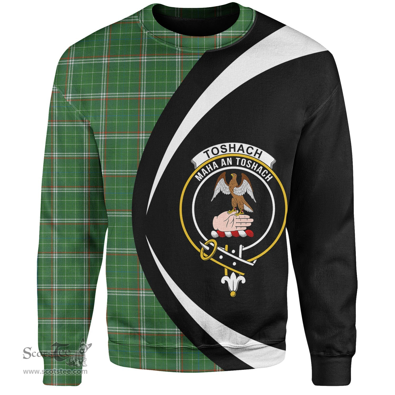 ScotsTee Shop Scottish Toshach Ancient Clan Crest Personalized Tartan Sweatshirt Circle Style Back Shirt with Your Text