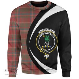 ScotsTee Shop Scottish Somerville Weathered Clan Crest Personalized Tartan Sweatshirt Circle Style Back Shirt with Your Text