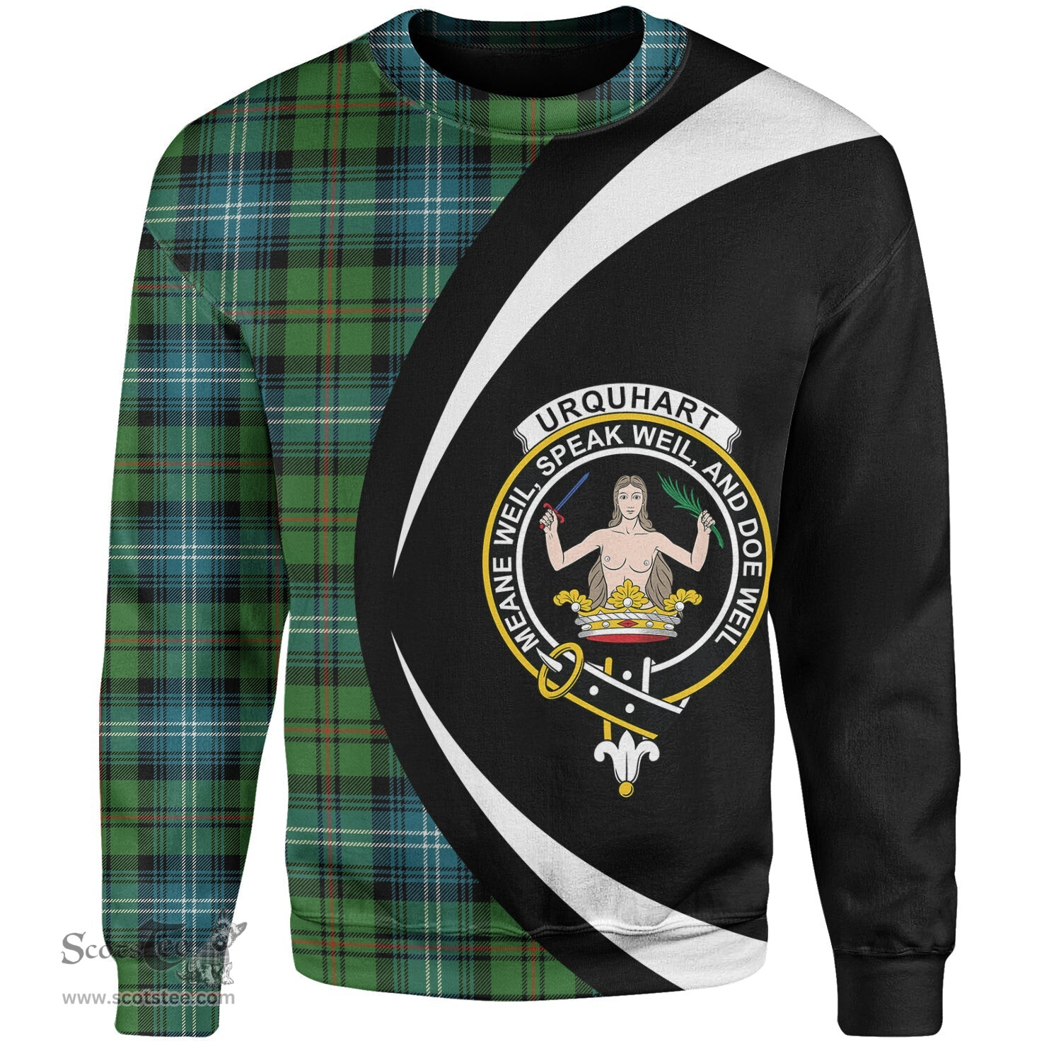 ScotsTee Shop Scottish Urquhart Ancient Clan Crest Personalized Tartan Sweatshirt Circle Style Back Shirt with Your Text