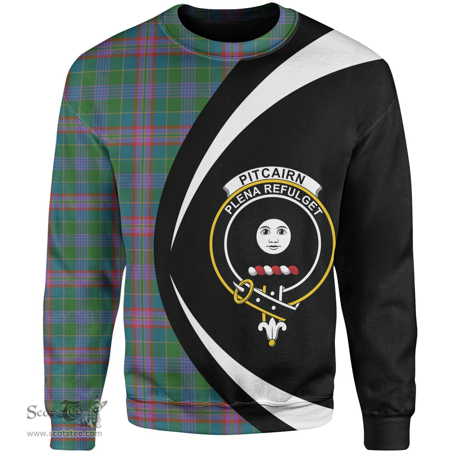ScotsTee Shop Scottish Pitcairn Hunting Ancient Clan Crest Personalized Tartan Sweatshirt Circle Style Back Shirt with Your Text