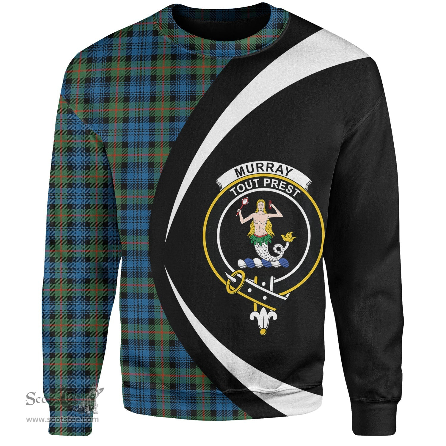 ScotsTee Shop Scottish Murray Ancient Clan Crest Personalized Tartan Sweatshirt Circle Style Back Shirt with Your Text