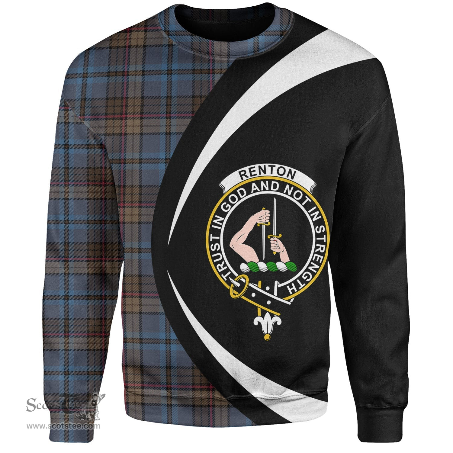 ScotsTee Shop Scottish Renton Modern Clan Crest Personalized Tartan Sweatshirt Circle Style Back Shirt with Your Text