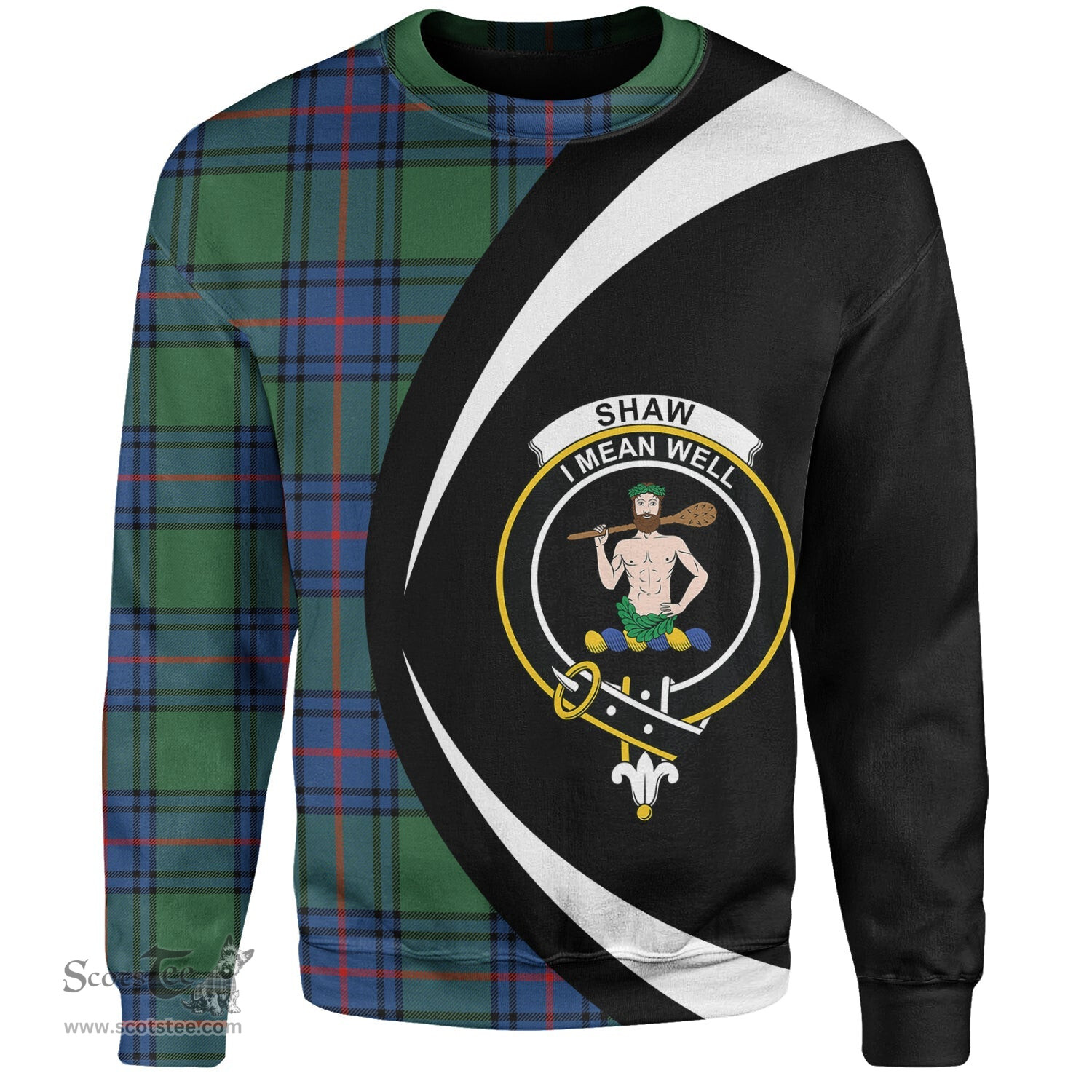 ScotsTee Shop Scottish Shaw Modern Clan Crest Personalized Tartan Sweatshirt Circle Style Back Shirt with Your Text