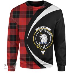 ScotsTee Shop Scottish Ramsay Red (Ramsay of Dalhousie) Clan Crest Personalized Tartan Sweatshirt Circle Style Back Shirt with Your Text