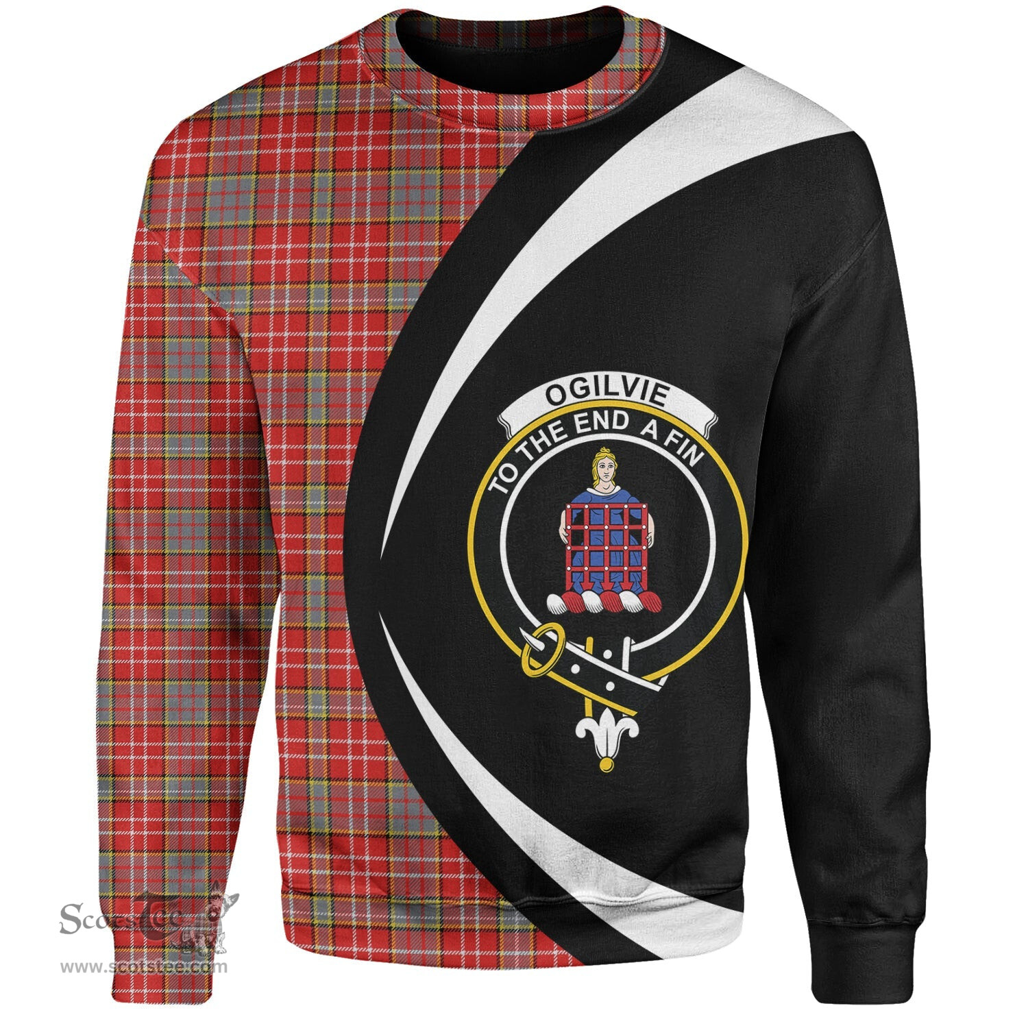 ScotsTee Shop Scottish Ogilvie Modern Clan Crest Personalized Tartan Sweatshirt Circle Style Back Shirt with Your Text