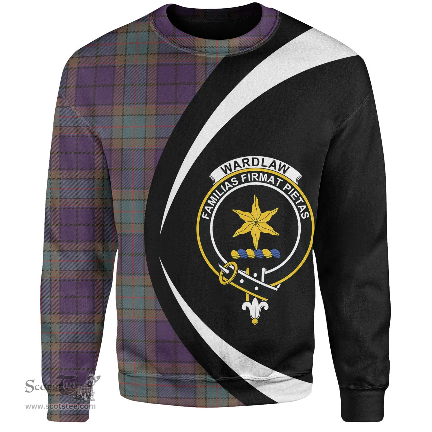 ScotsTee Shop Scottish Wardlaw Weathered Clan Crest Personalized Tartan Sweatshirt Circle Style Back Shirt with Your Text
