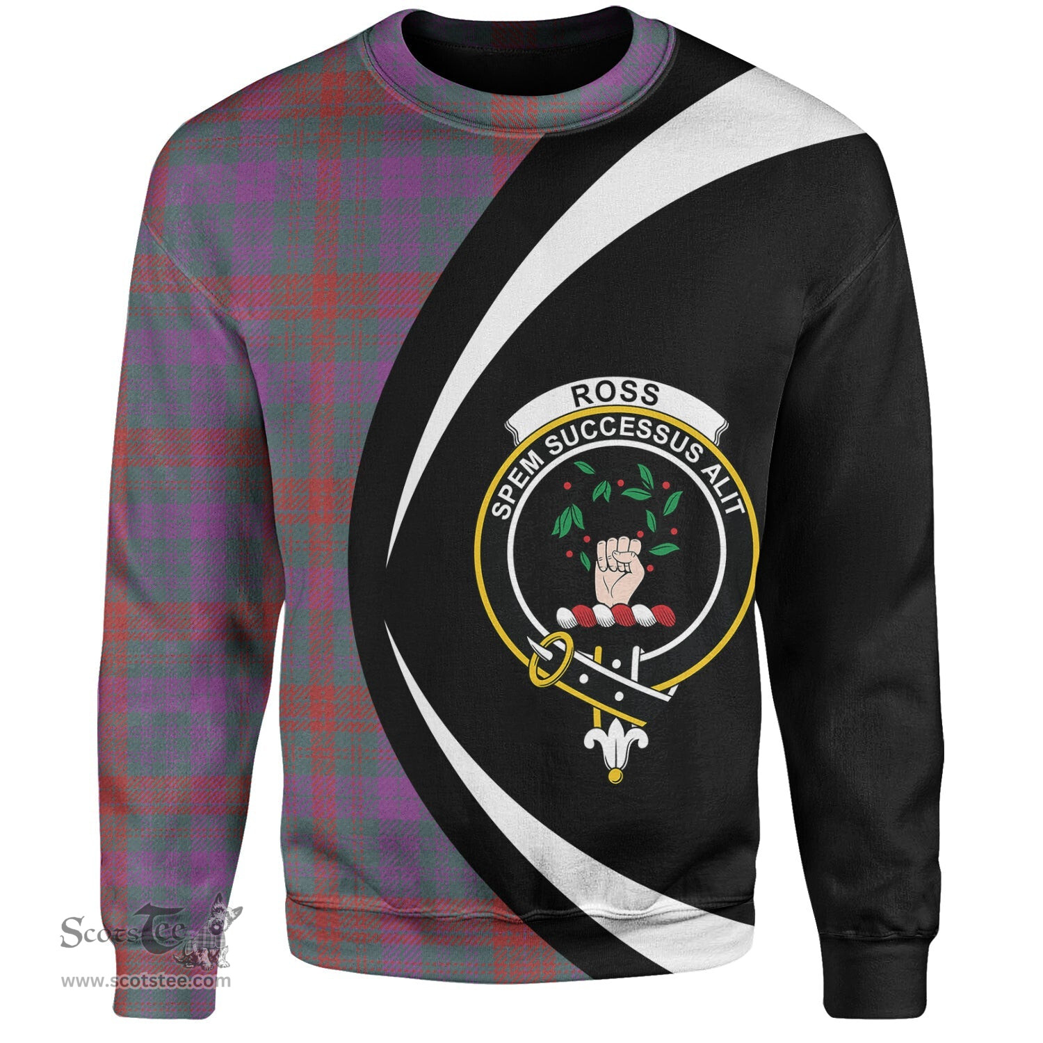 ScotsTee Shop Scottish Ross (Wilsons) Weathered Clan Crest Personalized Tartan Sweatshirt Circle Style Back Shirt with Your Text