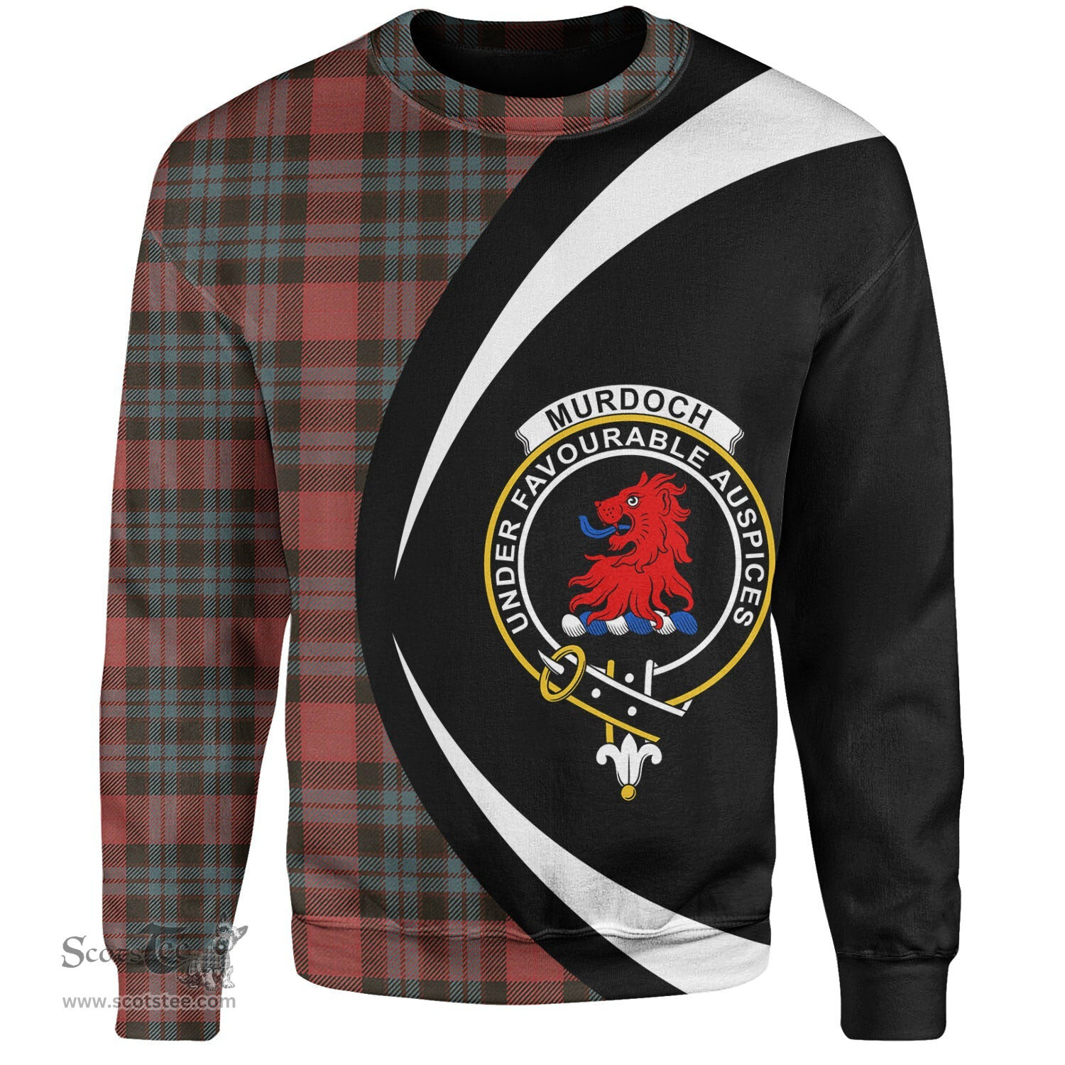 ScotsTee Shop Scottish Murdoch Weathered Clan Crest Personalized Tartan Sweatshirt Circle Style Back Shirt with Your Text