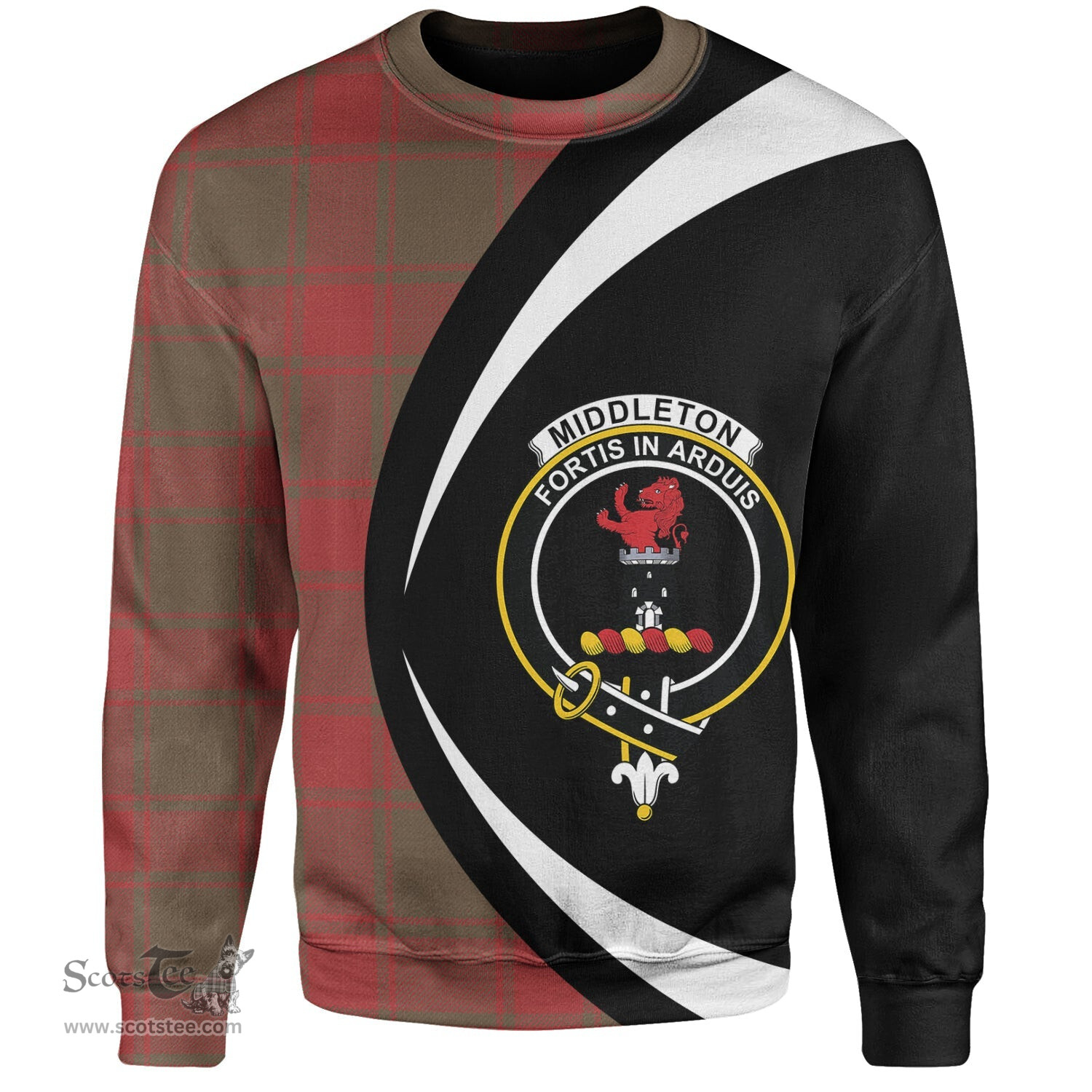ScotsTee Shop Scottish Middleton Ancient Clan Crest Personalized Tartan Sweatshirt Circle Style Back Shirt with Your Text