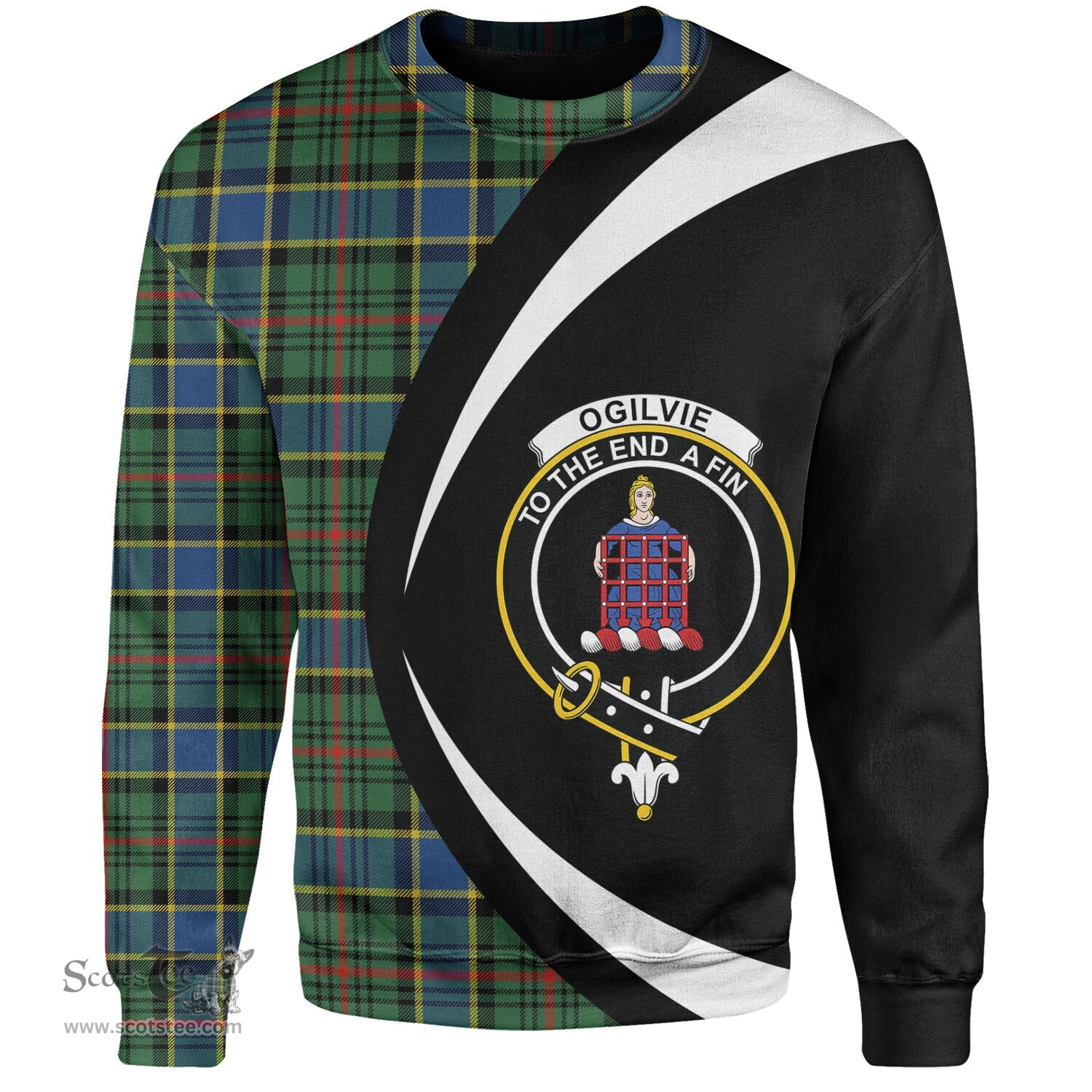 ScotsTee Shop Scottish Ogilvie of Inverarity (Wilson) Modern Clan Crest Personalized Tartan Sweatshirt Circle Style Back Shirt with Your Text