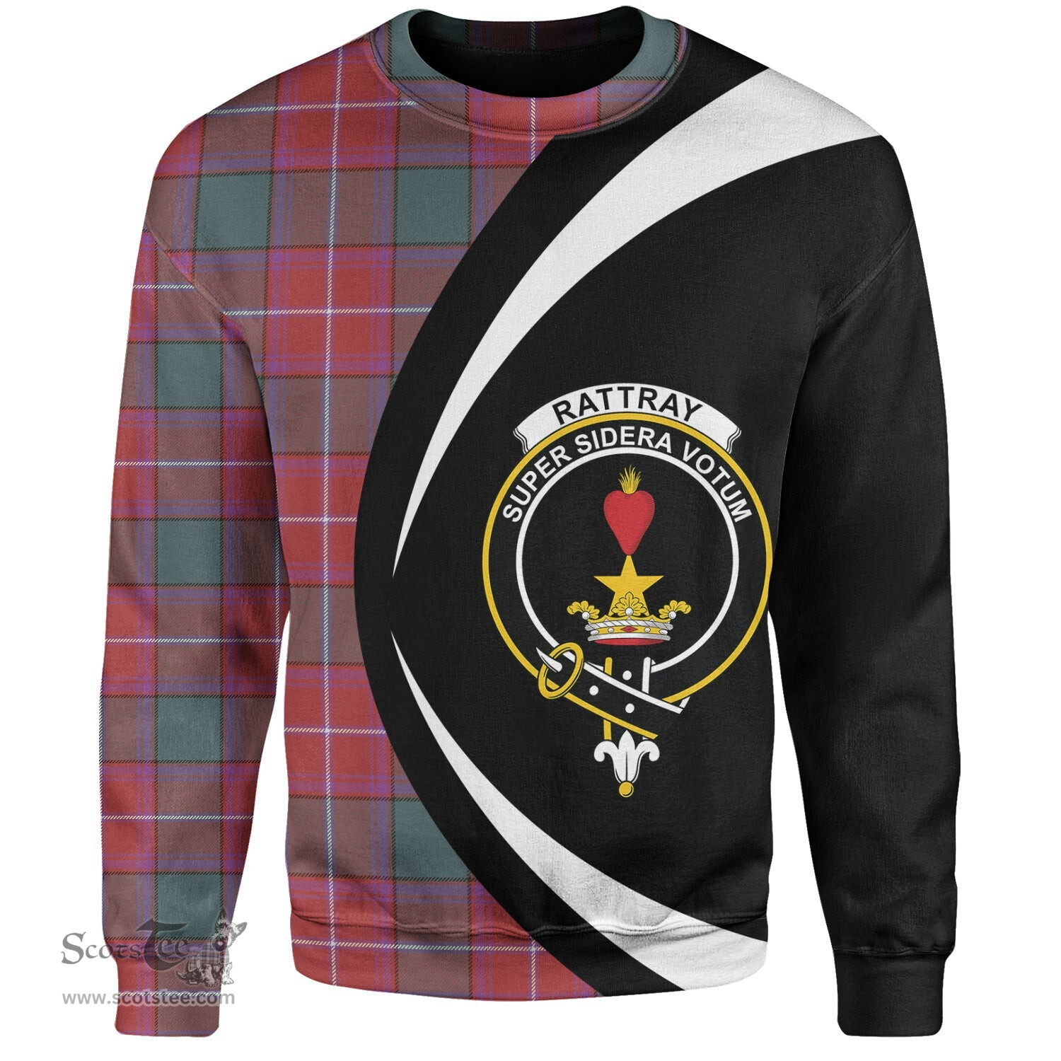 ScotsTee Shop Scottish Rattray Weathered Clan Crest Personalized Tartan Sweatshirt Circle Style Back Shirt with Your Text