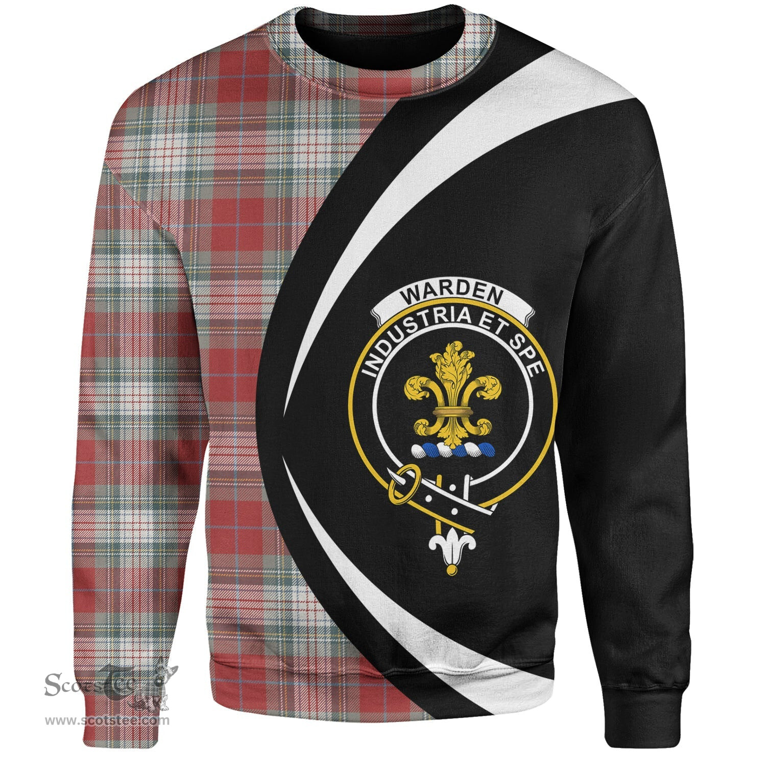 ScotsTee Shop Scottish Warden Weathered Clan Crest Personalized Tartan Sweatshirt Circle Style Back Shirt with Your Text