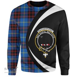 ScotsTee Shop Scottish Rutherford Modern Clan Crest Personalized Tartan Sweatshirt Circle Style Back Shirt with Your Text
