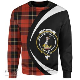 ScotsTee Shop Scottish Wallace (Wallas) Ancient Clan Crest Personalized Tartan Sweatshirt Circle Style Back Shirt with Your Text