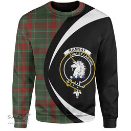 ScotsTee Shop Scottish Ramsay Green Modern Clan Crest Personalized Tartan Sweatshirt Circle Style Back Shirt with Your Text
