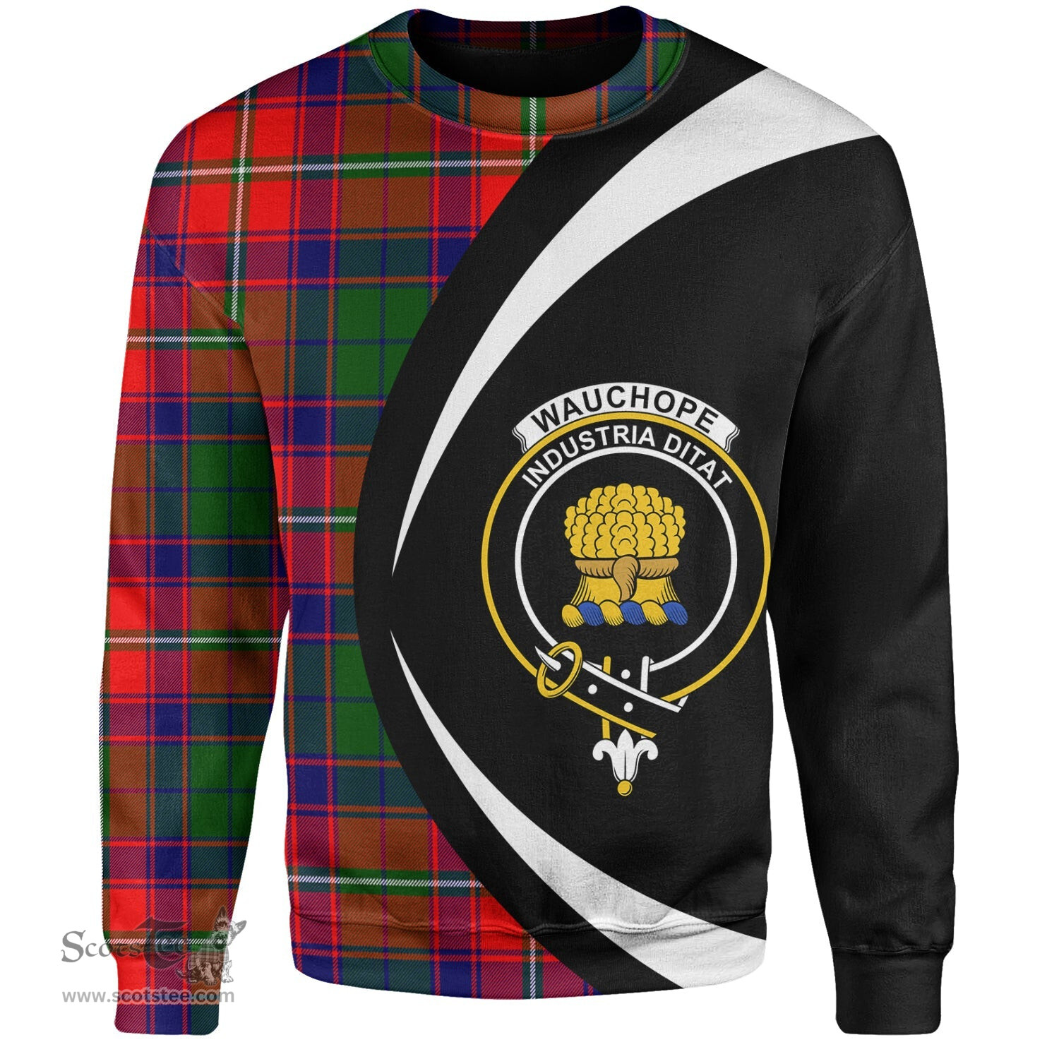 ScotsTee Shop Scottish Wauchope Clan Crest Personalized Tartan Sweatshirt Circle Style Back Shirt with Your Text
